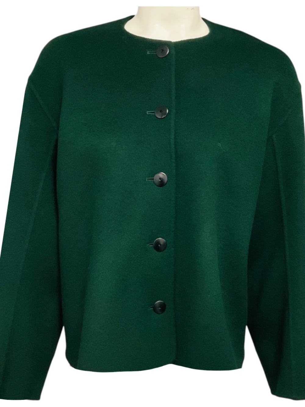Arts & Science Green Collarless Button Front Wool Jacket
